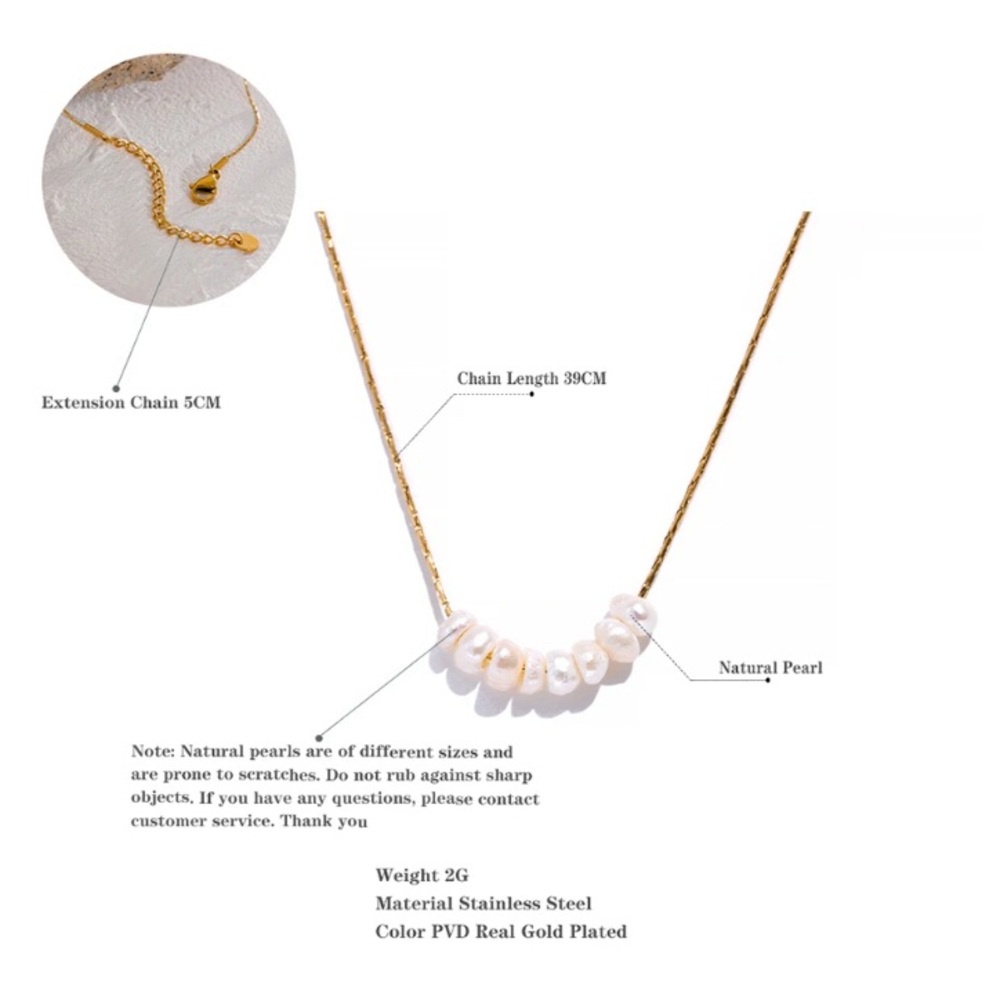Vermeil Natural Pearl Necklace gold plated stainless steel - Picture 13 of 15